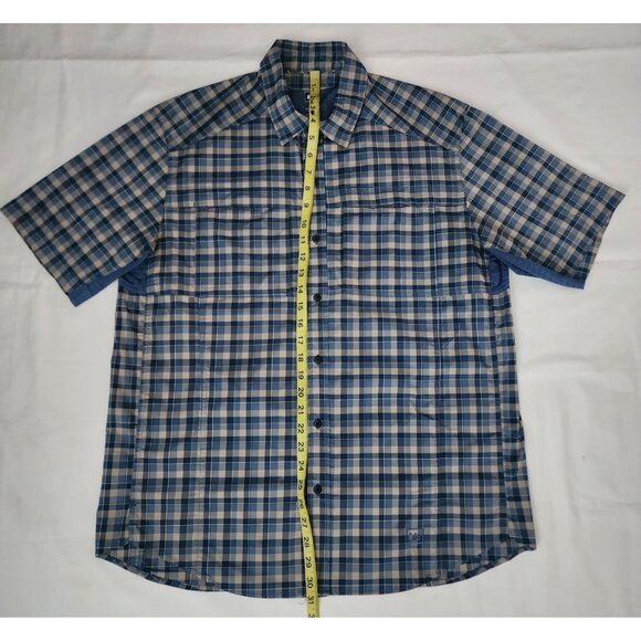 REI Men's Vented Short Sleeve Button-Up Sahara Tech Blue Plaid Shirt Size Large - Picture 11 of 11
